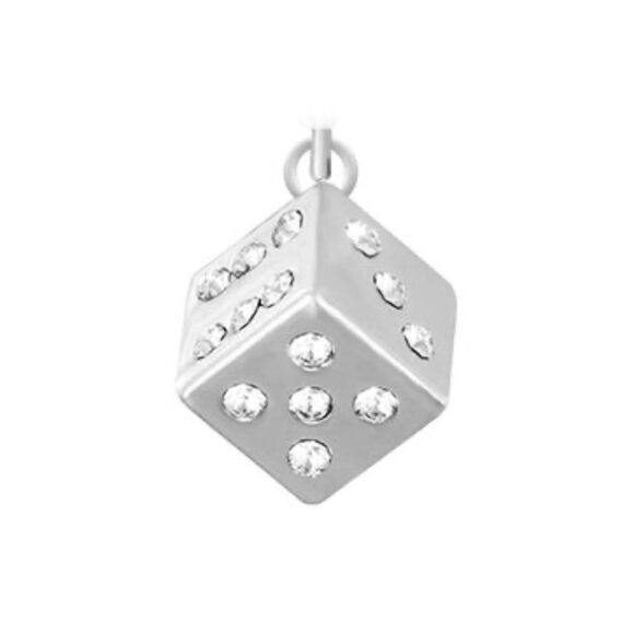 Silver Dice Rhinestones Charm - Picture 1 of 2